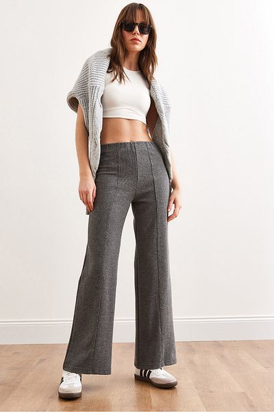Olalook Geräucherte Palazzo-Hose für Damen – elastische Taille und vorne genähte PNT- 19000309