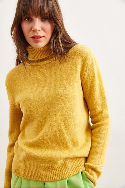 Olalook Women's Mustard Turtleneck Soft Textured Sweater Kzk- 19000905
