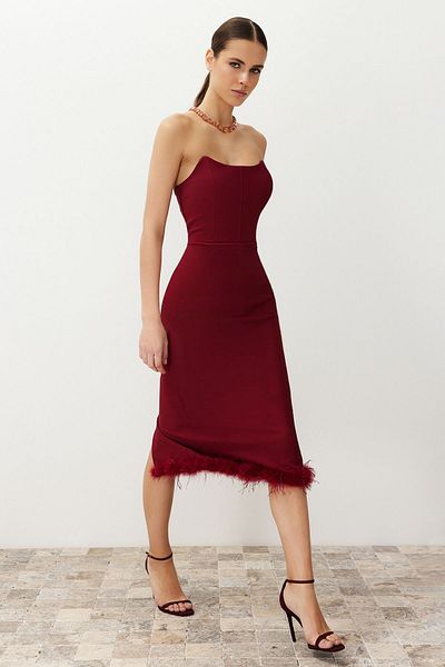 Trendyol Collection Rochie de seara eleganta cu detaliu corset rosu Claret - TPRAW24EL00182