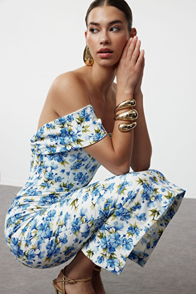 Trendyol Collection Πολύχρωμο υφαντό κορσέ Λεπτομερές κομψό βραδινό φόρεμα - ...