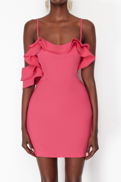 Trendyol Collection Φούξια Flounced κοντό, κομψό βραδινό φόρεμα - TPRSS24EL00075