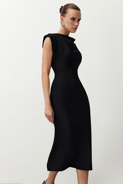 Trendyol Collection Μαύρο κολάρο Degaje υφαντό μοντέρνο βραδινό φόρεμα TPRSS24EL00156