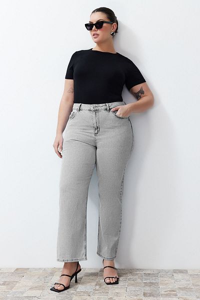 Trendyol Curve Kék, magas derekú, egyenes szabású farmernadrág TBBSS24CJ00026