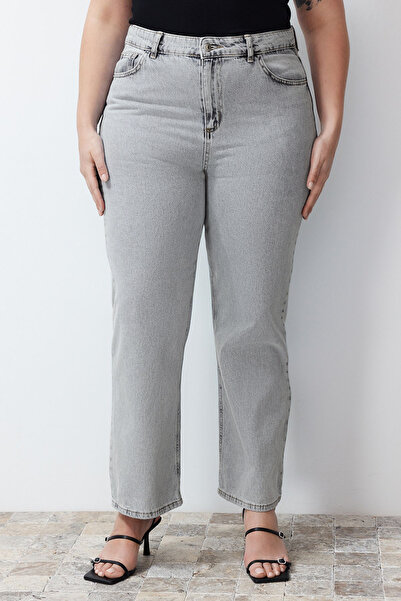 Trendyol Curve Kék, magas derekú, egyenes szabású farmernadrág TBBSS24CJ00026