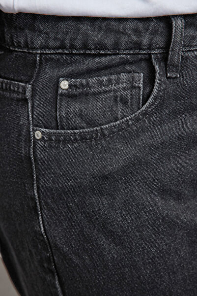 Trendyol Curve Γκρι τζιν με ψηλόμεσο κορδόνι με λεπτομέρεια με φουσκωτό πόδι, φαρδύ πόδι, μεγάλο μέγεθος TBBSS23CJ00002