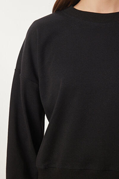 Happiness İstanbul Дамски черен анцуг с кръгло деколте Xr00022