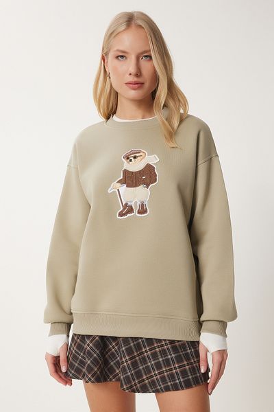 Happiness İstanbul Damen-Strickpullover mit Teddybär-Detail in Tongrün – WE00001