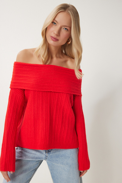 Happiness İstanbul Women's Red Madonna Collar Knitwear Sweater PF00049