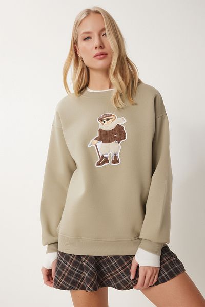 Happiness İstanbul Damen-Strickpullover mit Teddybär-Detail in Tongrün – WE00001