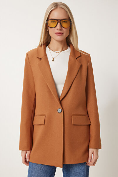 Happiness İstanbul Women's Tan Padded Woven Blazer Jacket Hl00005