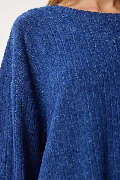 Happiness İstanbul Women's Relaxed Fit Cobalt Blue Knitted Blouse and Pants Set - Rg00047