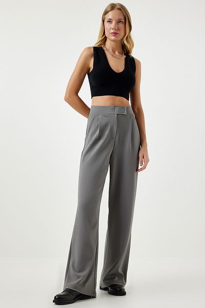 Happiness İstanbul Women's Smoked Waist Velcro Comfortable Woven Trousers RV00150