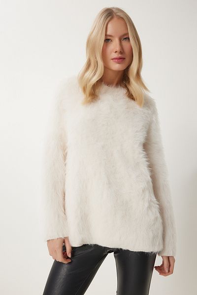 Happiness İstanbul Women's Bone Bearded Soft Textured Knitwear Sweater Us00950
