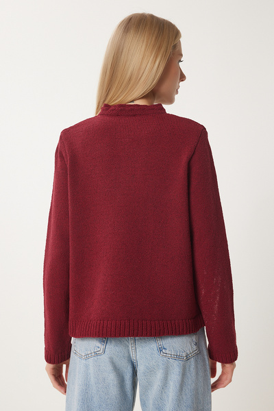 Happiness İstanbul Women's Burgundy Stylish Buttoned Sweater Cardigan Dp00211