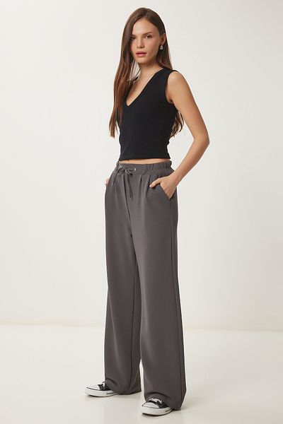 Happiness İstanbul Geräucherte, bequeme Strickhose mit weitem Bein für Damen RV00204