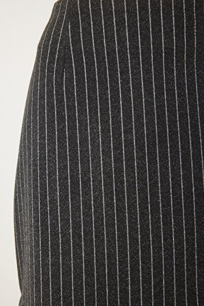 Happiness İstanbul Women's Anthracite Pinstripe Woven Pencil Skirt Fn03312