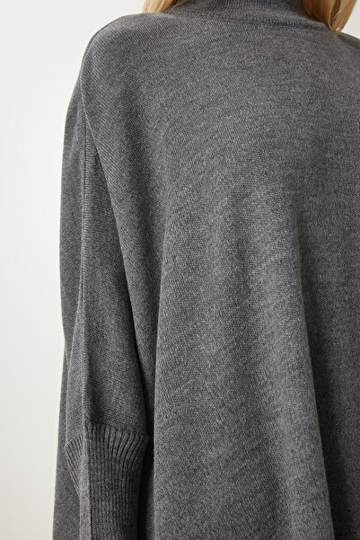 Happiness İstanbul Dámský zakouřený svetr s bočním rozparkem oversize pončo Yy00005