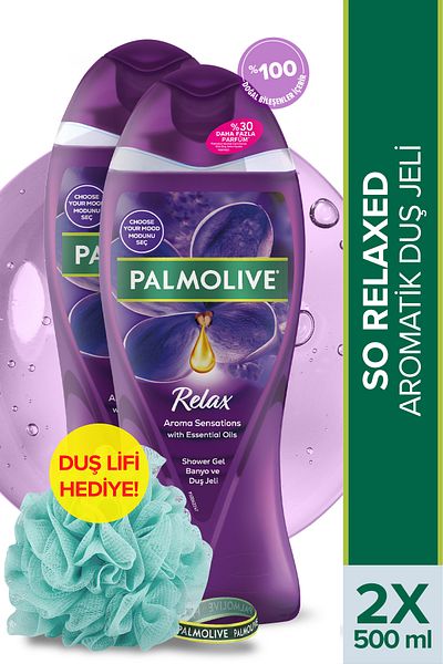 Palmolive Aroma Sensations So Relaxed Aromatic Bath and Shower Gel 500 ml x 2 Pcs + Shower Loofah Gift