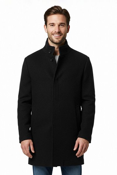 Trendyol Collection Schwarzer Kaschmir-Wintermantel mit Stehkragen und verstecktem Knopf – normale Passform TMNAW25KB00012