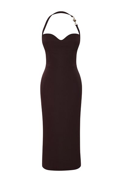 Trendyol Collection Καφέ αξεσουάρ Λεπτομερές υφαντό κομψό βραδινό φόρεμα Νυχτερινό φόρεμα αποφοίτησης TPRSS25EL00014