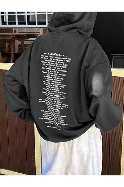 Moda Glo Hanorac oversize unisex cu text imprimat pe spate