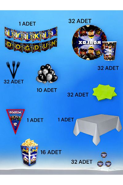 VibeHome Roblox Themed Ultra-Luxury Set for 32 - Birthday Party and Fun Events