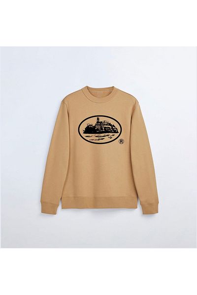 Elvino Μπεζ φούτερ με στάμπα Trapstar Oversize Crew Neck με 3 κλωστές
