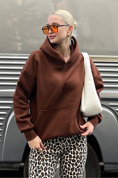 Moda Glo Φούτερ με κουκούλα και τσέπες Oversize