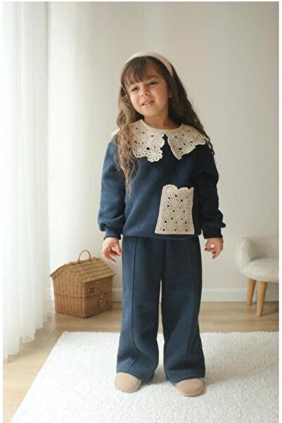 Kids dantel yaka şardonlu eşofman takımı