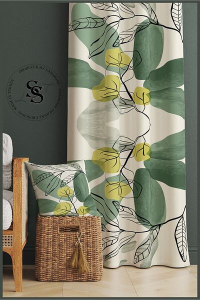 SasoHome Frunze Verzi Moderne Modele 140 X 270 Cm Cortina de Fundal Imprimată Digital de Calitate