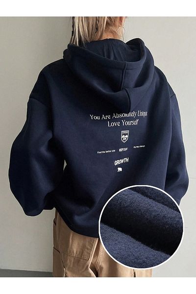 Moda Glo Унисекс голям суичър с качулка с щампа на гърба