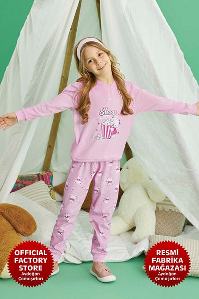 Aydoğan Pink Pajama Set for Girls - 100% Cotton, Long Sleeve, A12-4 Model - Aydogan ®