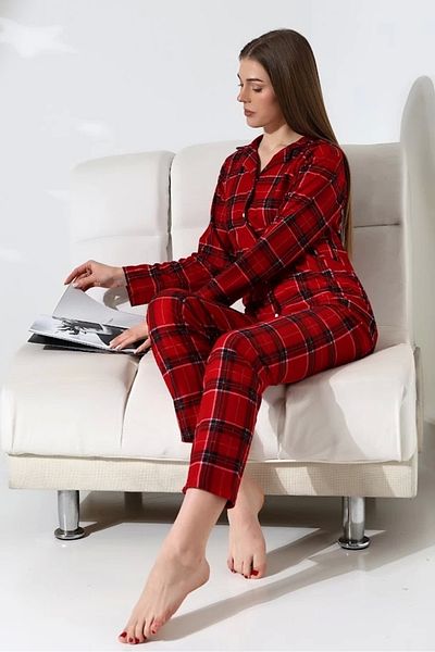 LadyMina Pijama هدية عيد الميلاد بدلة بيجامة منقوشة باللون الأحمر