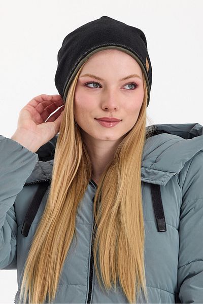 Butikgiz Women's Black Fleece and Khaki Cotton Beret - Double Color, Double Layer Foldable