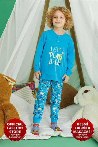Aydoğan Set pijama albastră pentru băiat - 100% bumbac, mânecă lungă, Aydogan ®