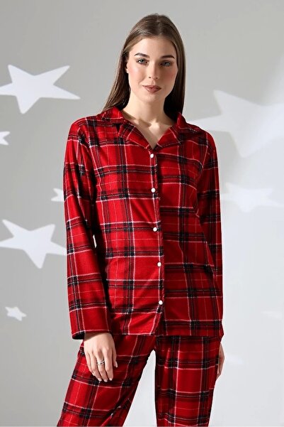 LadyMina Pijama Vánoční dárek červené kostkované pyžamo sada
