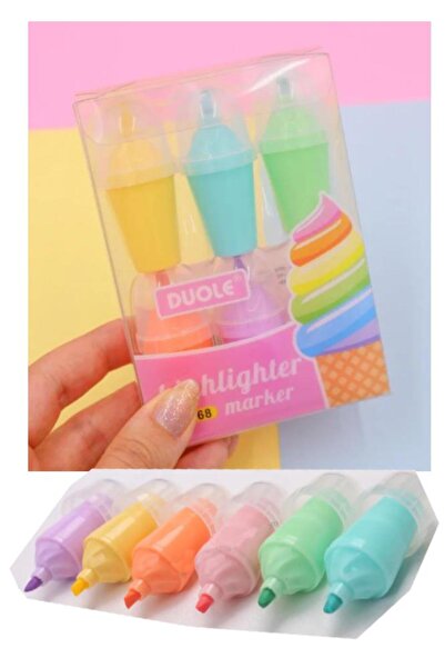 Artlantis Dondurmalı Fosforlu Kalem 1 Paket 6 Renk Dondurma Figürlü İşaret Ka...