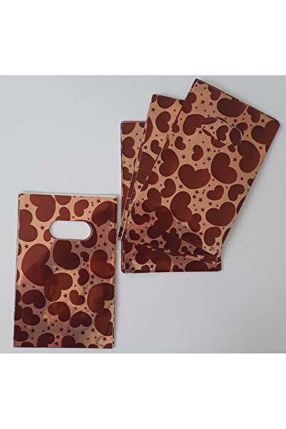 shop Brown Heart Patterned Handbag Gift 10X15Cm (25 Pieces)