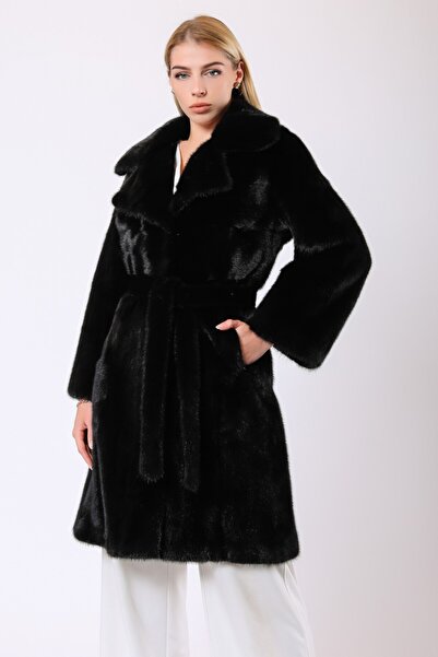 Leather Club Siyah Alessandra Vizon Kürk Kaban