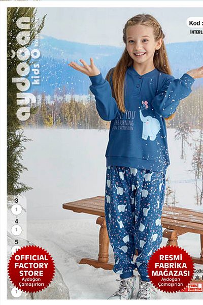 Aydoğan Aydogan ®   Girl's Navy Blue Interlock Pajamas Set - 100% Cotton A8-3 -1712