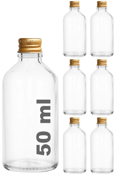 E Züccaciye 50 ml Şeffaf Metal Gold Kapak Shot Şişesi 50 Cc Kolonya Koku Hediyelik Beyaz Cam Şişe 6 Adet