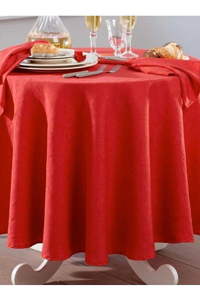 Hobizer Textile Velvet Textured Round Table Cloth Red280X280 cm