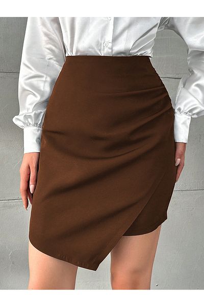 Smart Moda Γυναικεία Μίνι Φούστα - Πλαϊνή Λεπτομέρεια, Καφέ Et0020