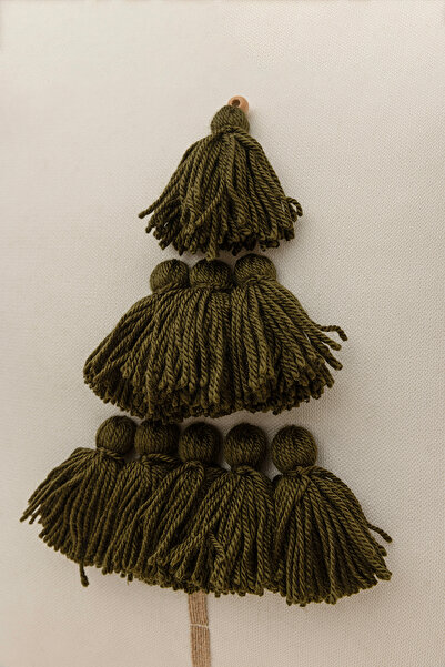 Koza Home Charm Cusătură cu ciucuri personalizată Motiv lemn de pin Pernă cremă 45X45 35258A