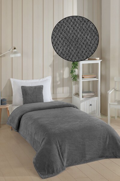 LADYNİL Wellsoft Tek Kişilik Yatak Örtüsü Ve Battaniyesi. 150 X 220 1 Adet Kırlent Kılıfı Antrasit