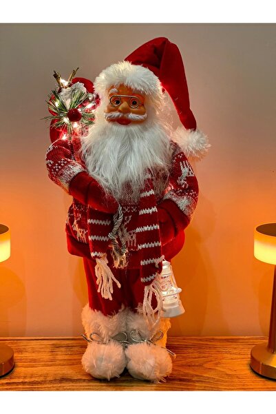 Genel Markalar Yılbaşı Yeni Yıl Dekor Süs Kırmızı Noel Baba 45 Cm Heybeli, IŞ...