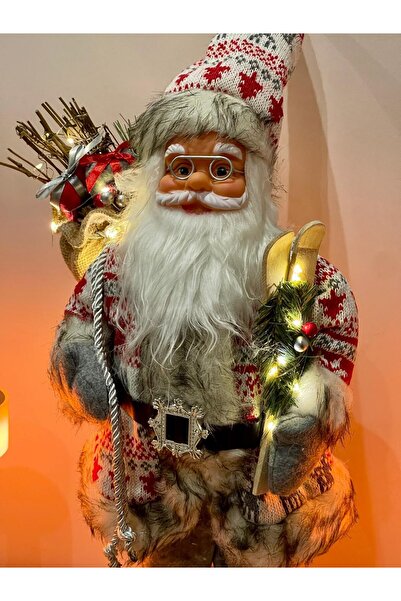 Genel Markalar Yılbaşı Yeni Yıl Dekor Süs Kırmızı Noel Baba 45 Cm Heybeli, IŞ...