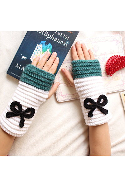 TRENDİN YOLU El Yapımı Fiyonklu Kışlık Parmaksız Model Eldiven Hediye Üz