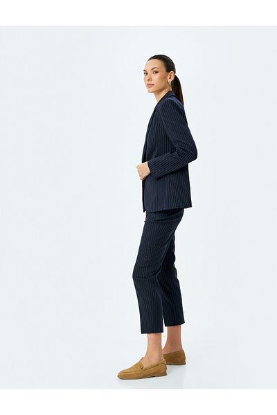 Koton Slim Fit High Waist Cigarette Striped Trousers