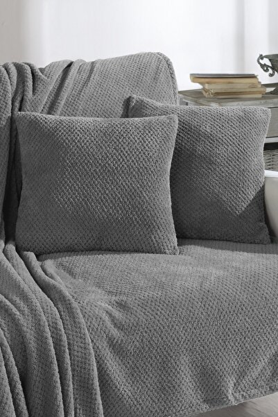 LADYNİL Welsoft Koltuk Örtüsü Ve Tv Battaniyesi 180x200 2 Adet 45x45 Kırlent Kılıfı Antrasit